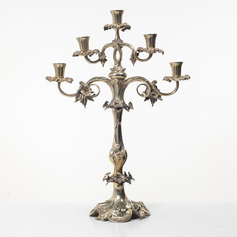 Candelabrum, nickel silver, Rococo style, circa 1900.
