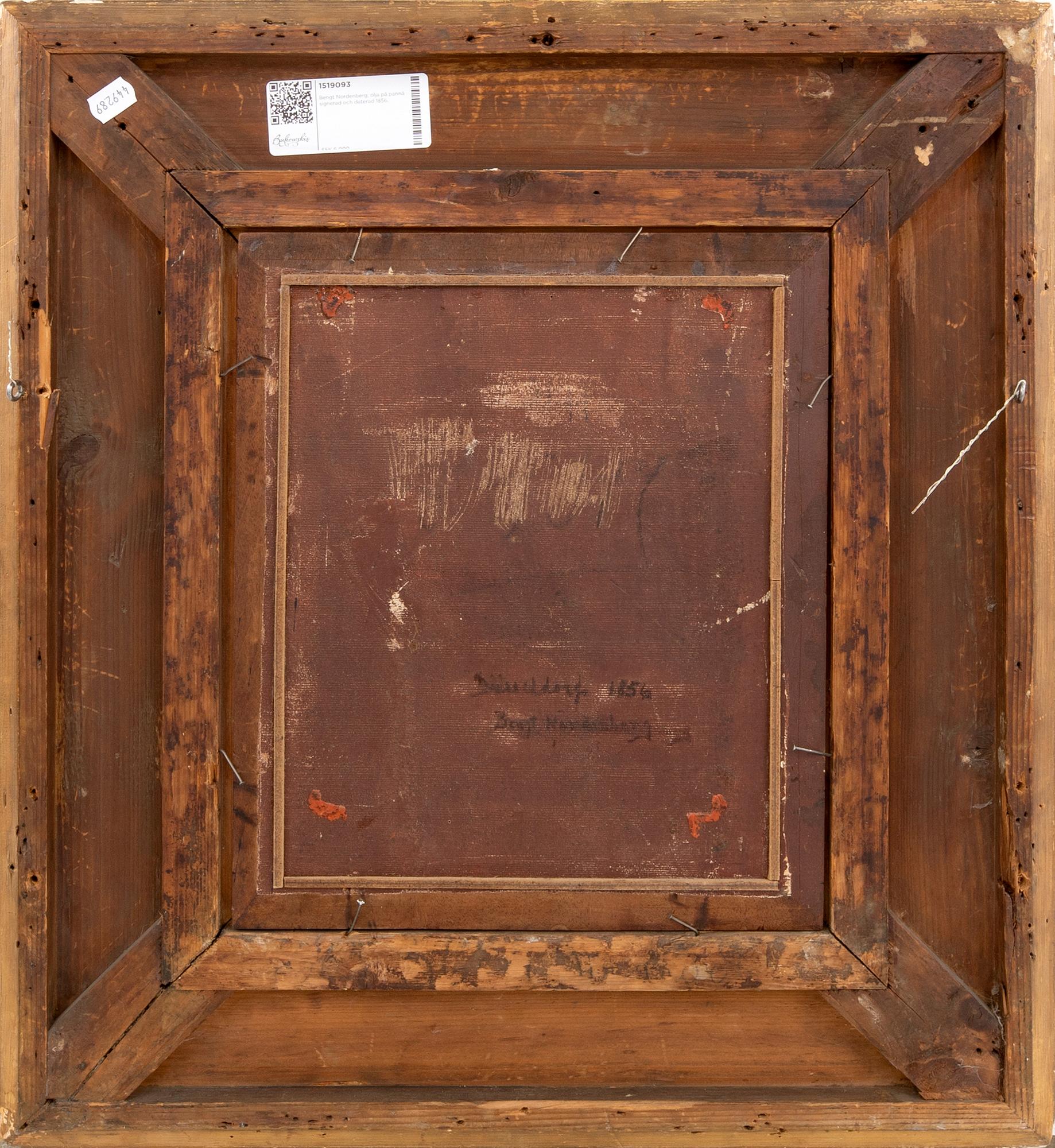 Bengt Nordenberg, olja på pannå signerad och daterad 1856.
