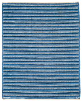 CARPET. "Randig med tvist, blå". Flat weave (rölakan). 218 x 173,5 cm. Signed AB MMF BN.