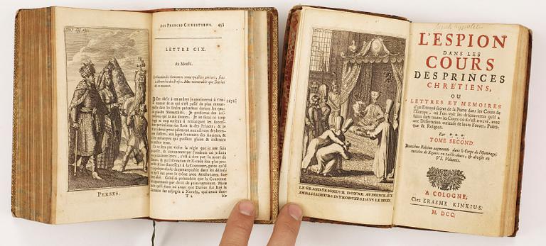 BOKVERK, 5 vol, "L`Espion(Turc)dans les cours des Prices Chretiens..." I-V, av GP. Marana, Köln 1699-1700.