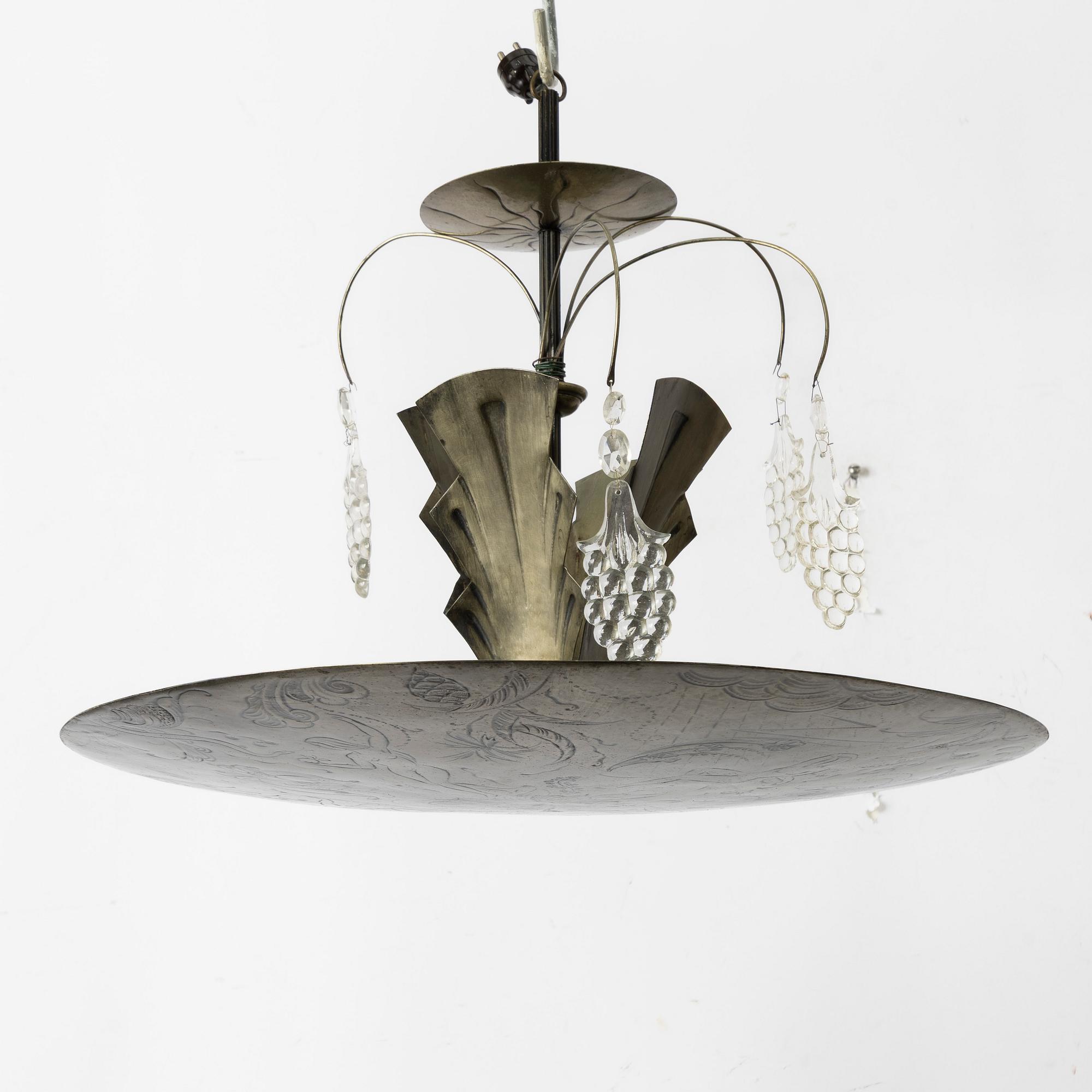 A Swedish Grace ceiling lamp, Sweden, 1920's, by engraver Gustaf Åström, Stockholm.