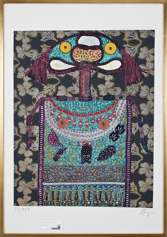 ENRICO BAJ, färglitografi, sign o numr 77/250.