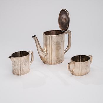 KAFFESERVIS, 3 delar, silver, Viktor Lindman, Helsingfors 1912. Tot vikt ca 672 g.