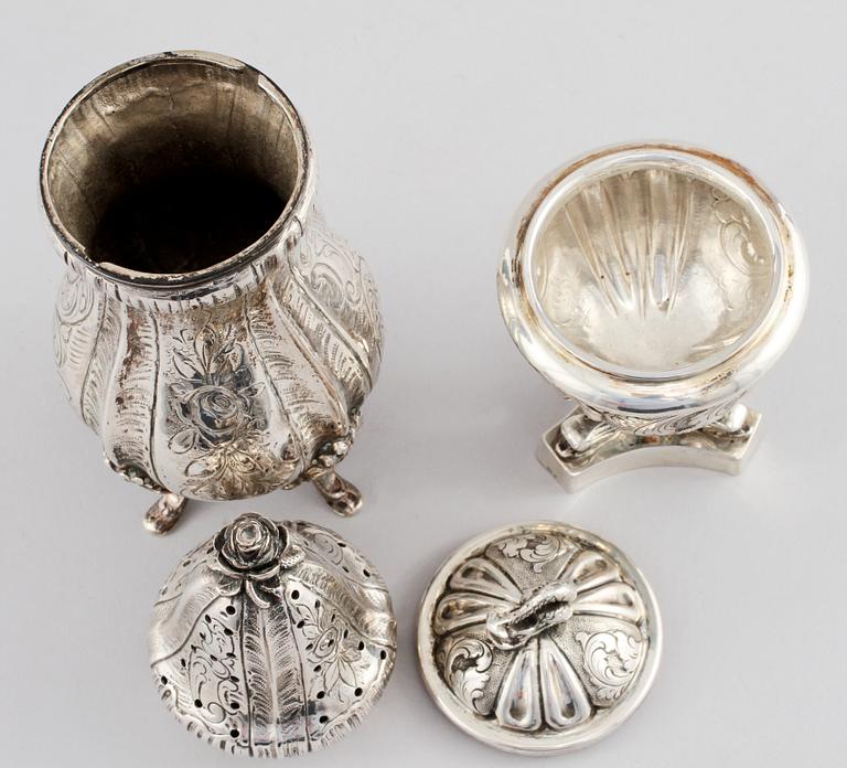 SOCKERRUSKA samt SALTKAR, silver, 1900-tal. Vikt 510 g.
