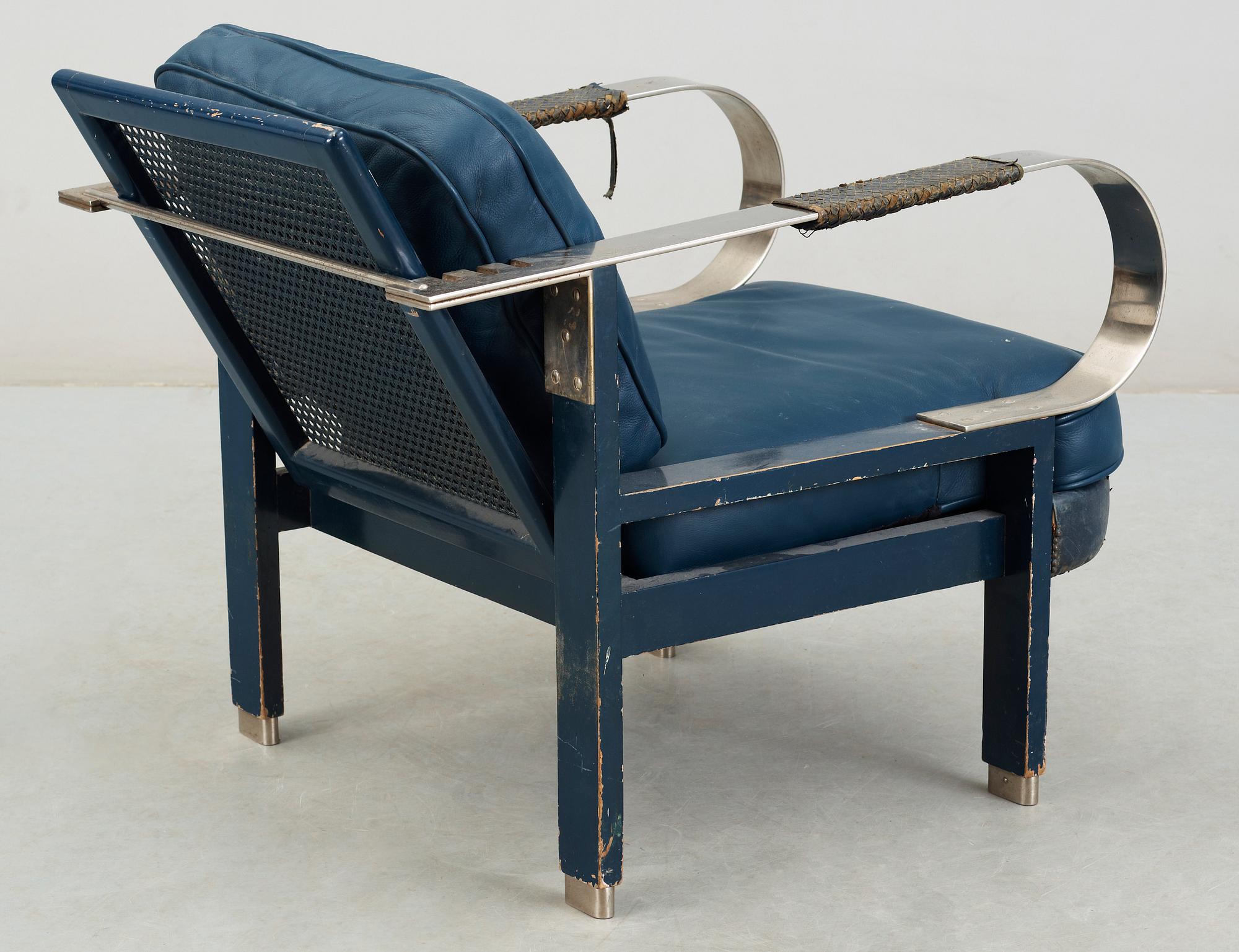 FÅTÖLJ, stål och trä, Lysberg & Hansen, Köpenhamn, 1900-talets första hälft. Etikettmärkt.