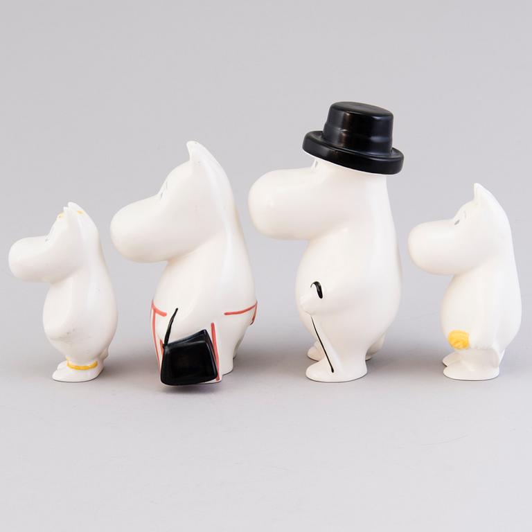 FOUR MOOMIN-FIGURINES, porcelain, stamped Arabia Finland TP. In production 1990-1997.