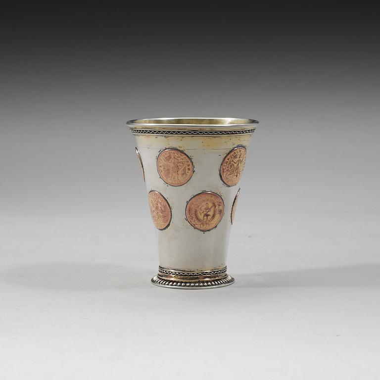 A Swedish 18th century parcel-gilt beaker, unmarked.