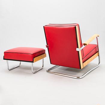 Pauli Blomstedt and Bert Uffermann, armchair and footstool, 'Post Deco' Collection, Adelta 1980s.