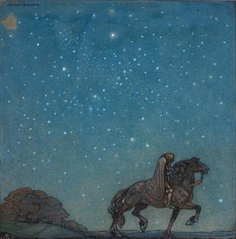 622. John Bauer, "Han vilade icke ett ögonblick förrän han i skymningen nådde fram".