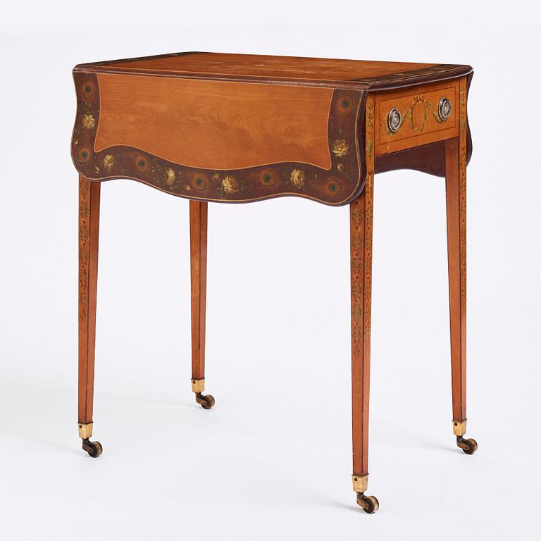 A Sheraton Revival painted satinwood drop-leaf table, 19th century.