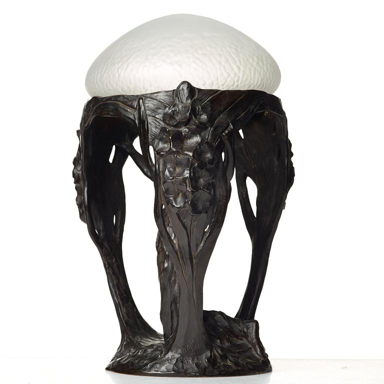 Alice Nordin, a brown patinated bronze Art Nouveau table lamp by Herman Bergman, Stockholm 1912.