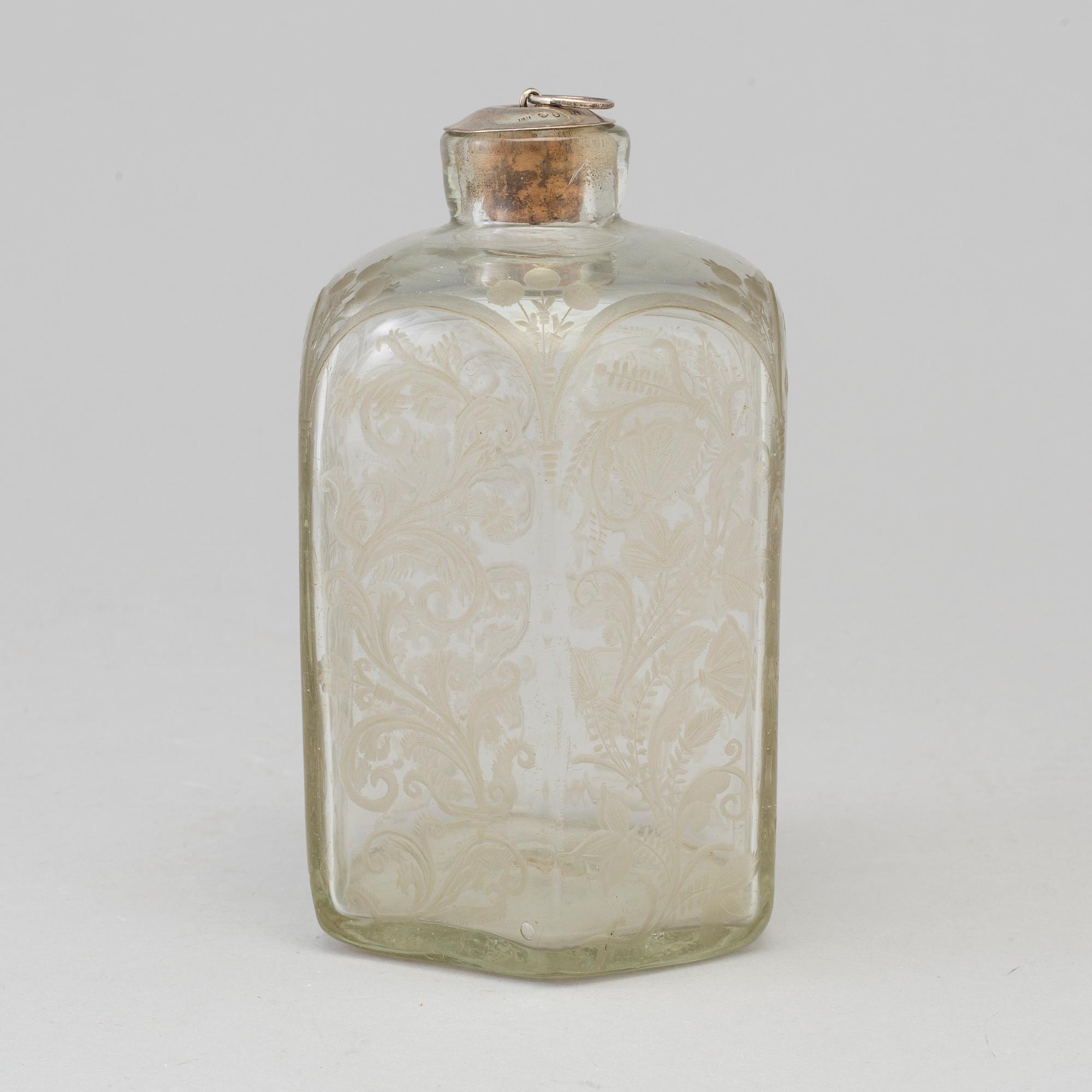 A baroque glass bottle, first half of the 18th century.
