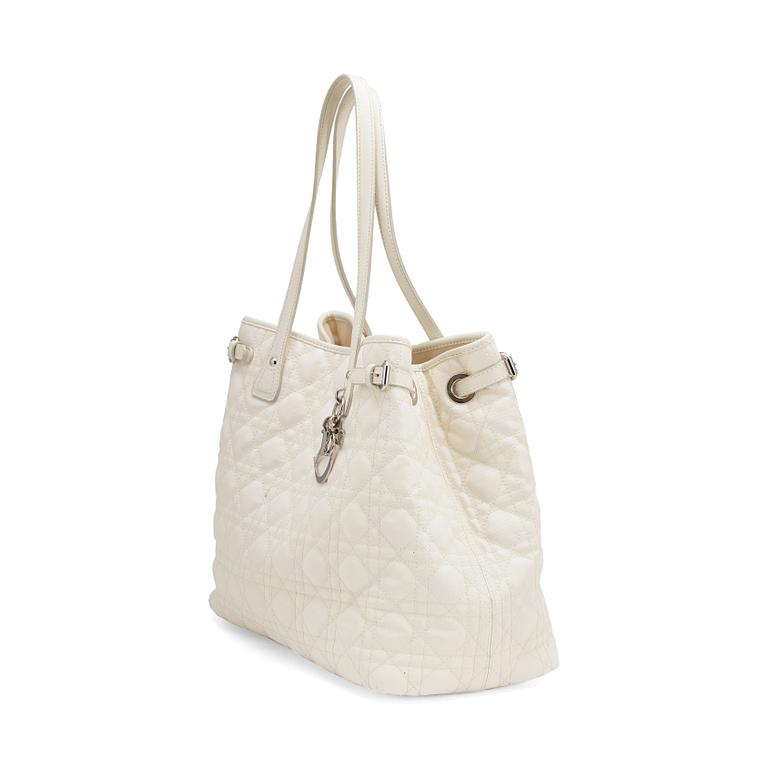CHRISTIAN DIOR, a frosted white canvas "Dior Panarea" shopping bag.