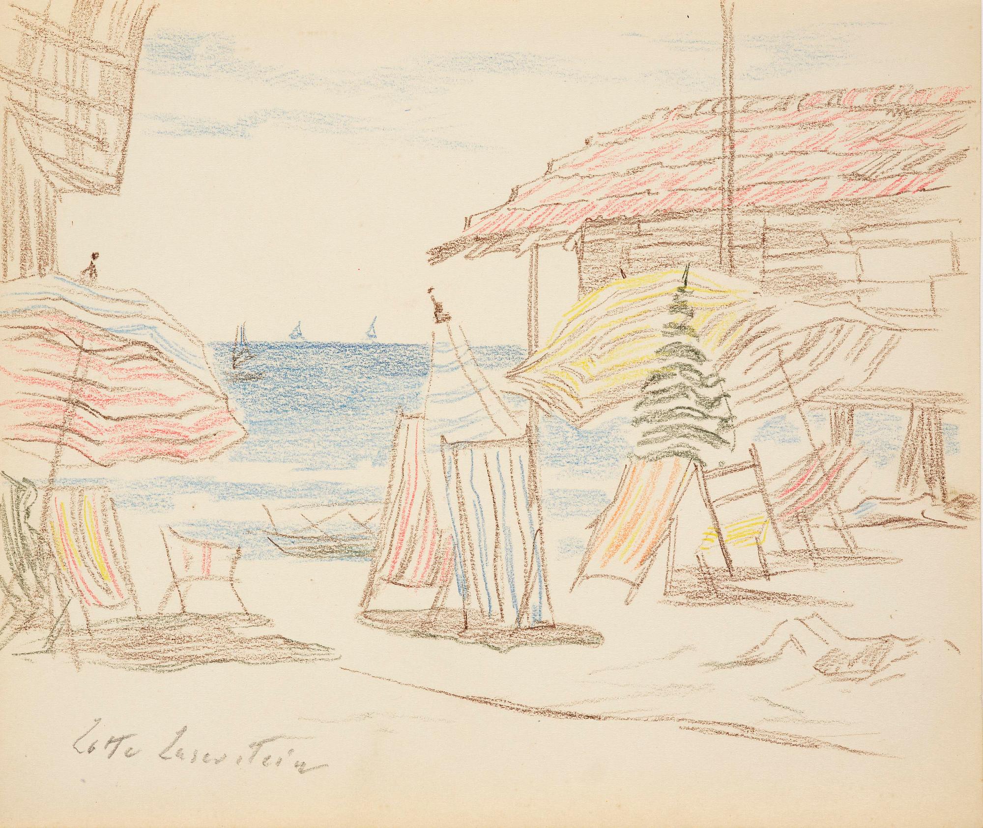Lotte Laserstein, Beach scene with parasol, probably from Forte dei Marmi.