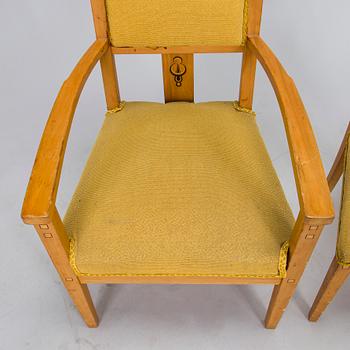 Fåtöljer, ett par och stolar, 4 st, tidigt 1900-tal.