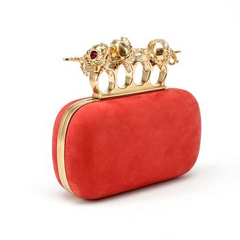 ALEXANDER MCQUEEN, a red nubuc leather "Knucklebox Clutch".