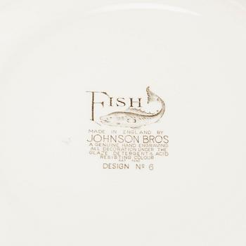 FISKSERVIS, 16 delar, flintgods, "Fish", Johnson Bros, England, 1900-talets andra hälft.