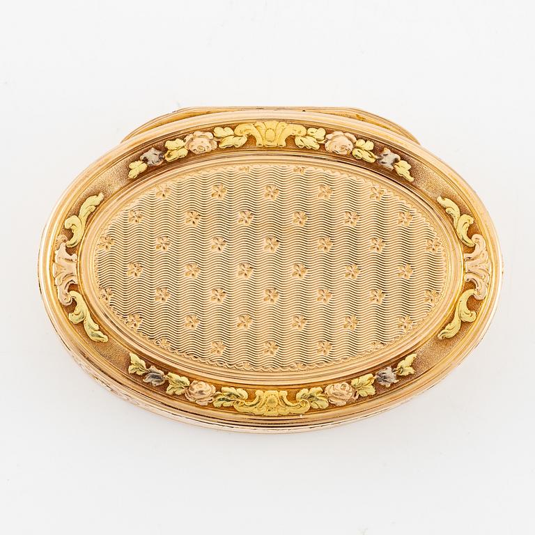 A Swedish probably 18th century gold-box en trois couleurs 18K, mark of Friedrich Fyrwald, (active 1786-1813) Stockholm.