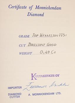 DIAMANT, briljantslipad 0,49 ct F-G (Top Wesselton) / VVS1.