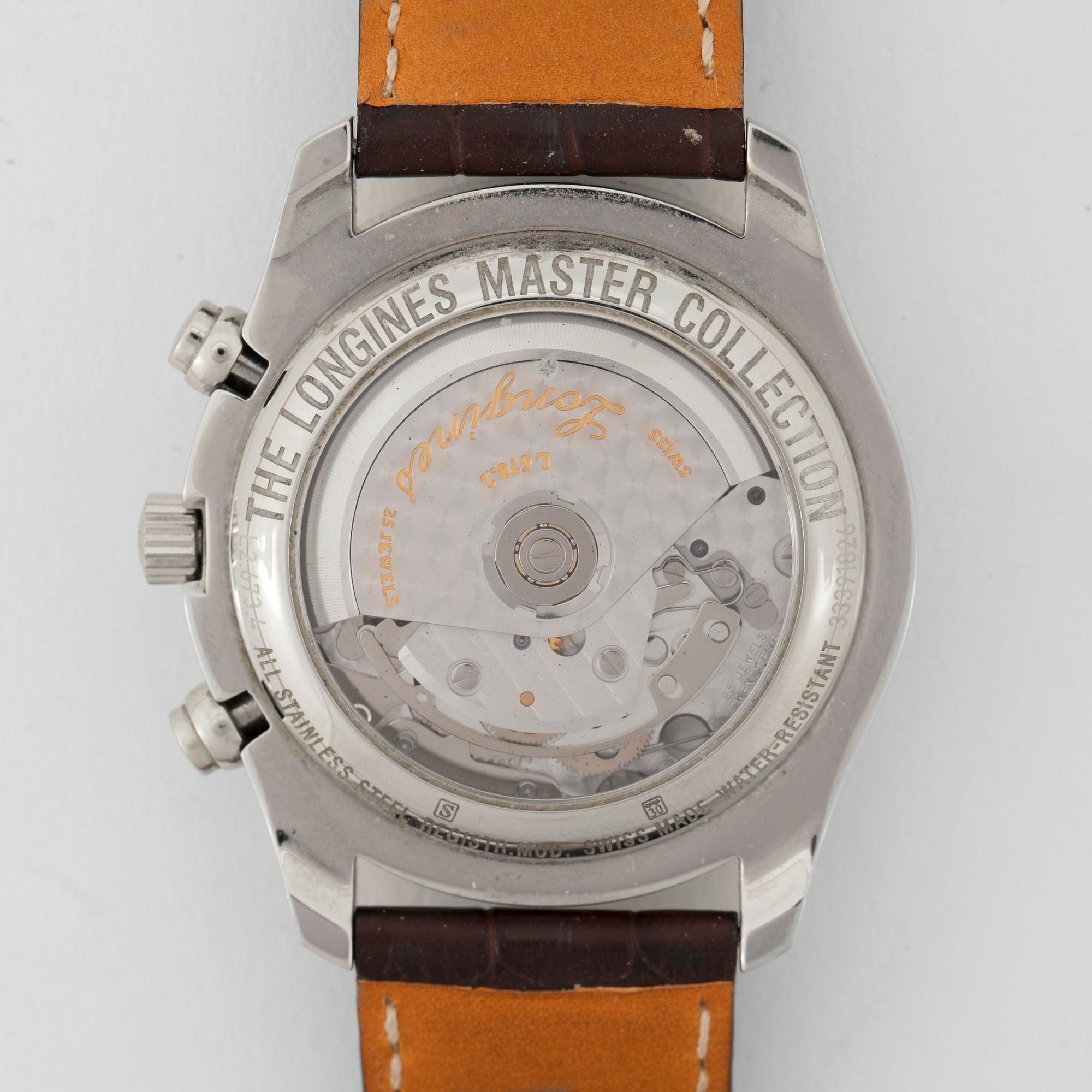 Longines - Master Collection Chronograph Moonphase. Automatic. Steel / leather strap. 40mm.