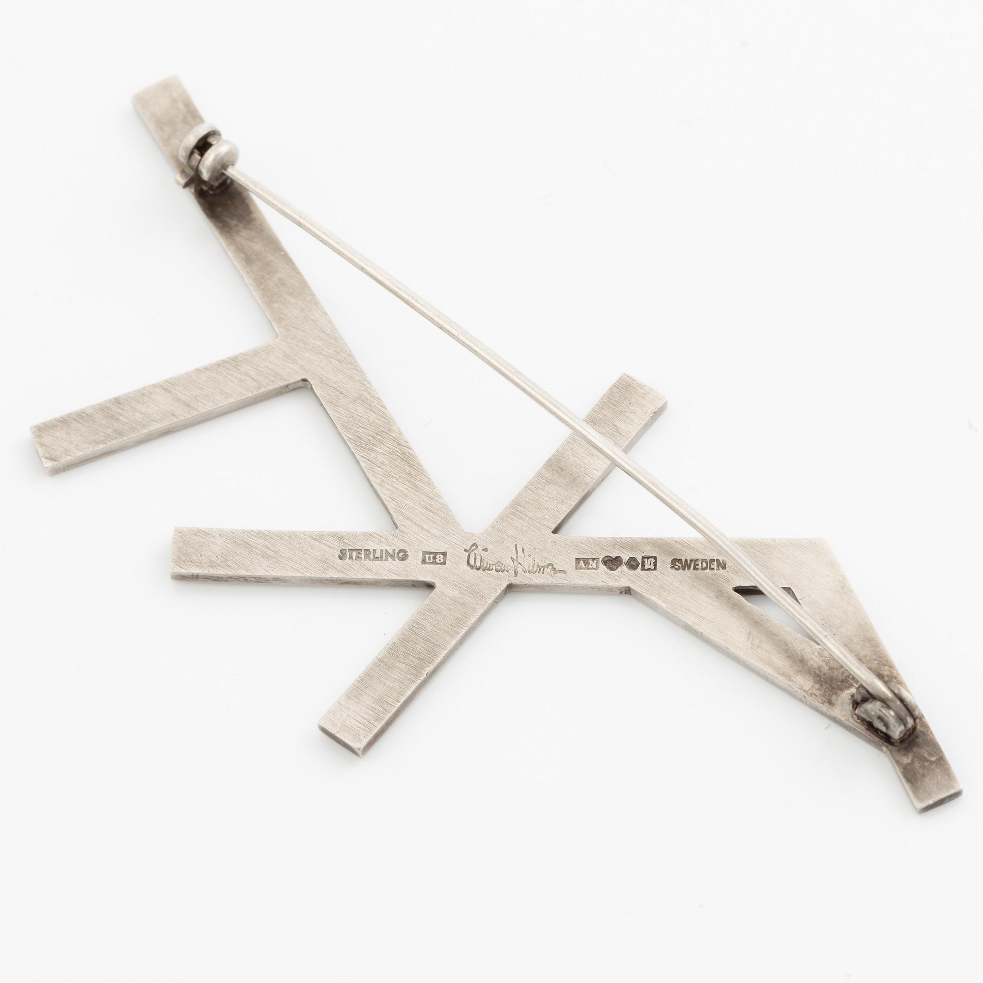 Wiwen Nilsson, monogram brooch, sterling silver, Lund 1946.