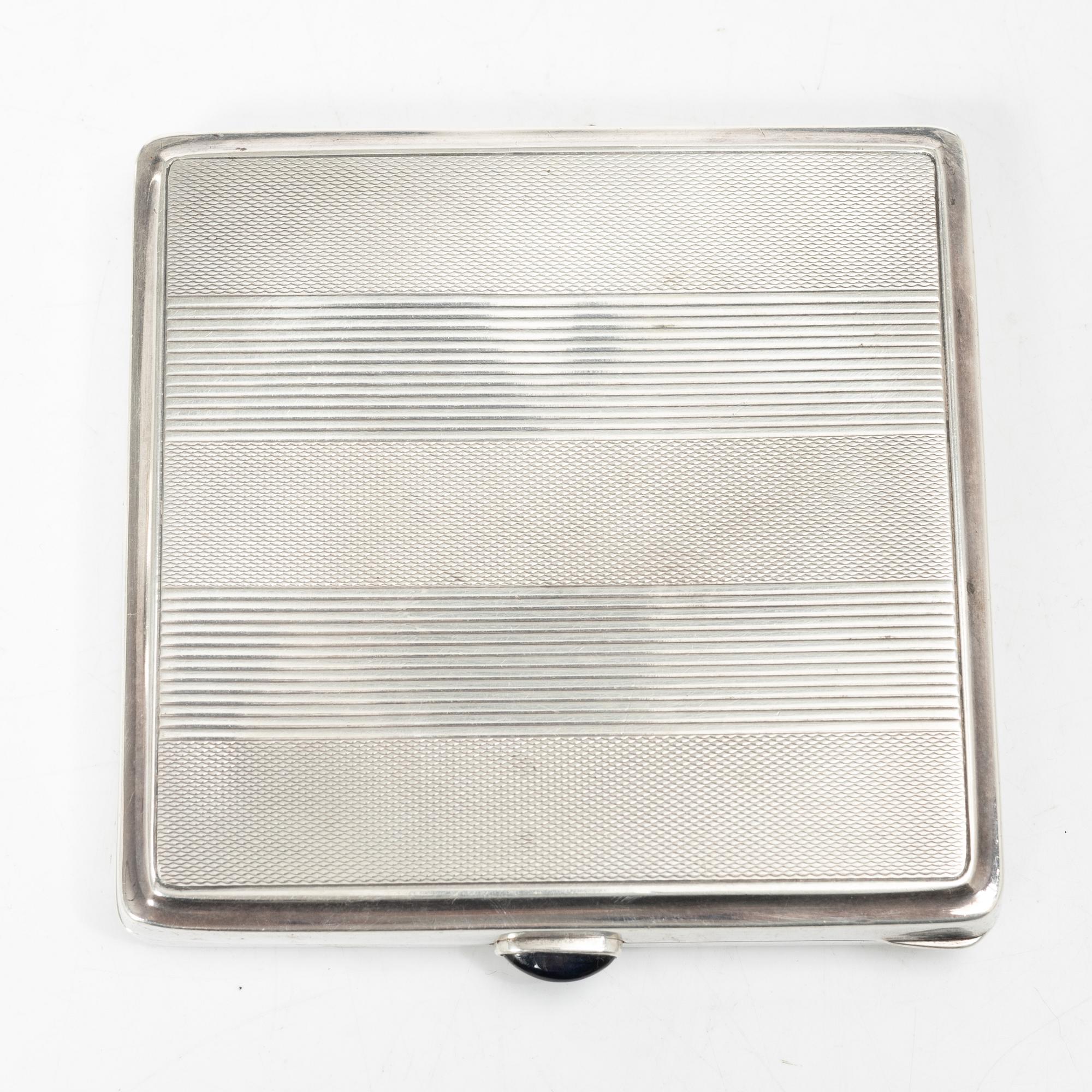 Bowl and cigarette case, silver, with accompanying nickel silver jug.