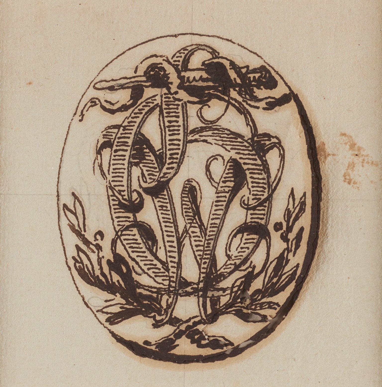 Lars Grandel, Studie till ett monogram med initialerna ”GW”, krönt med en värja samt studieblad med olika monogram.