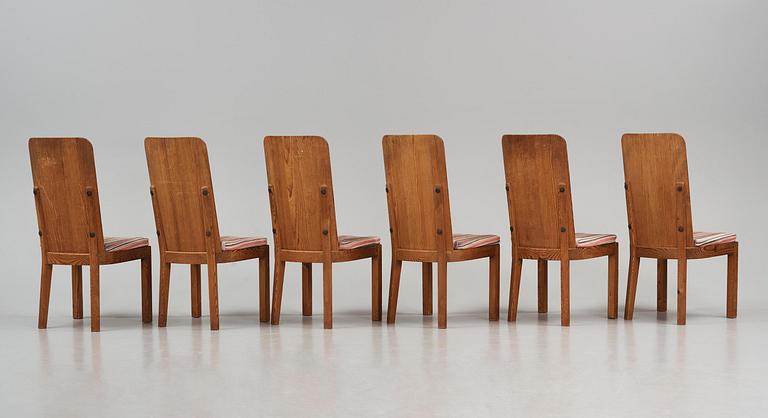 Axel Einar Hjorth, a set of six stained pine "Lovö" chairs, Nordiska Kompaniet, Sweden, 1930s.