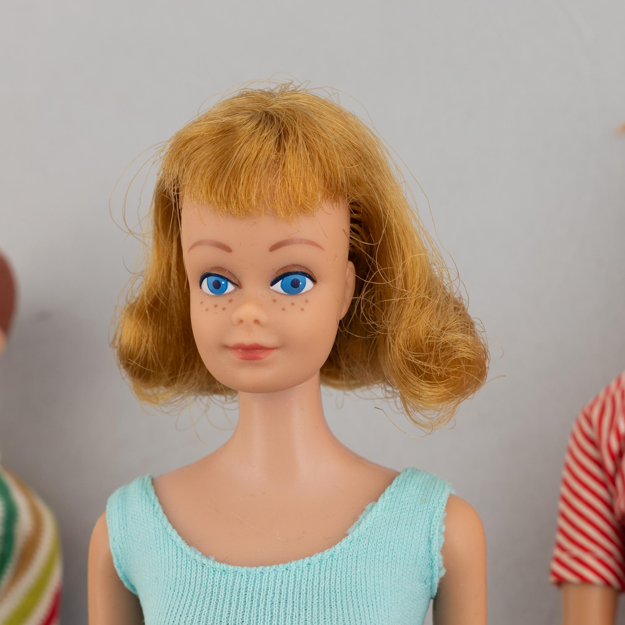 Barbiedockor, 5 st, bl a "Midge", "Skipper" & "Ken", Mattel, 1960-tal.