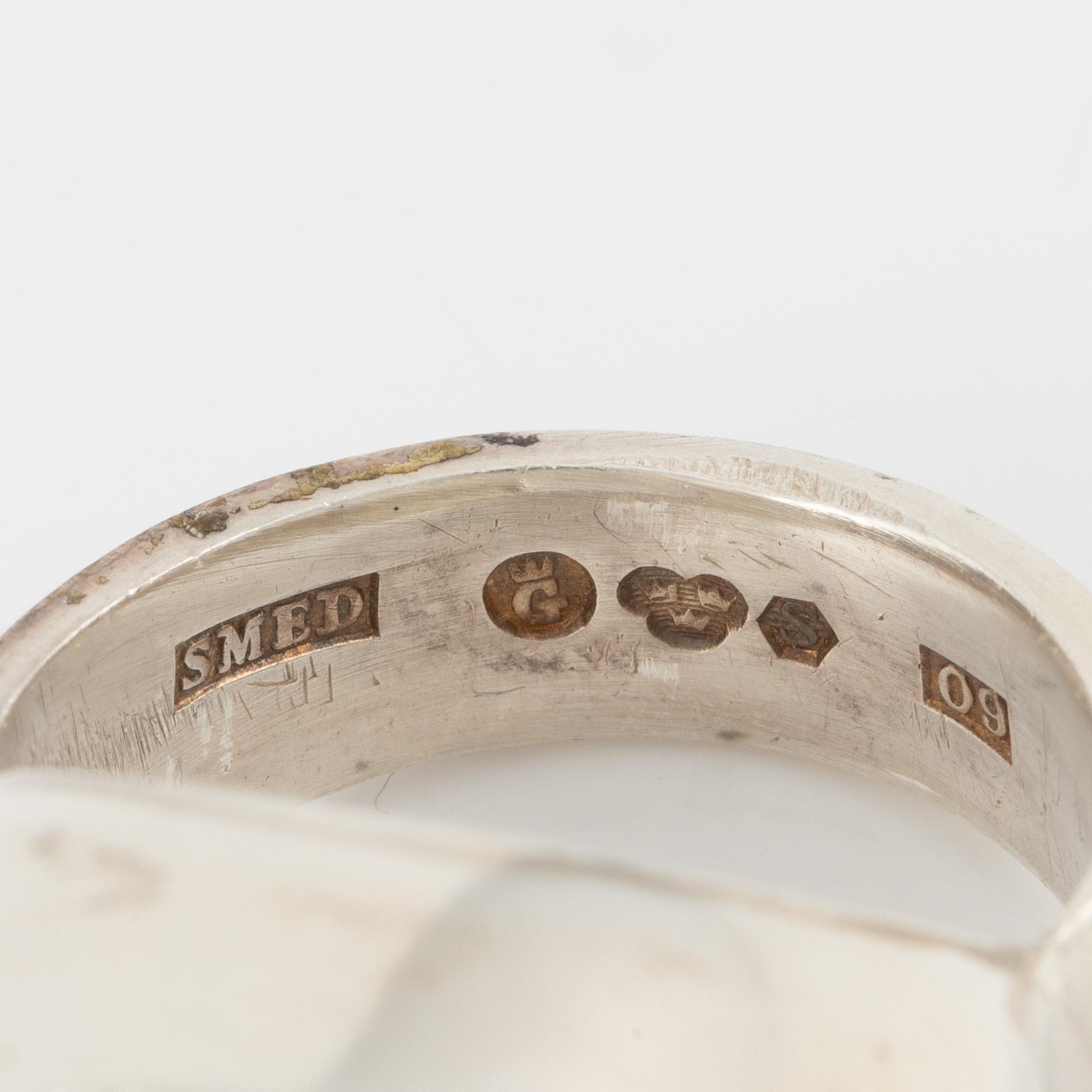 Lars Arby, four rings, sterling silver, Gothenburg 1964, 1967, 1971 and 1977.