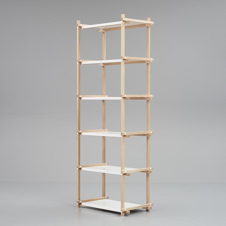 Hay, an oak and white lacquered steel shelf, contemporary production.