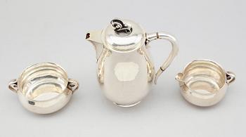 KAFFESERVIS, 3 delar, sterlingsilver, CC Hermann, Danmark. Vikt ca 689 gram.
