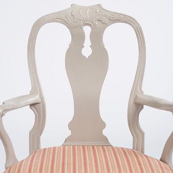 A pair of Swedish Rococo armchairs, Stockholm, 18th century.