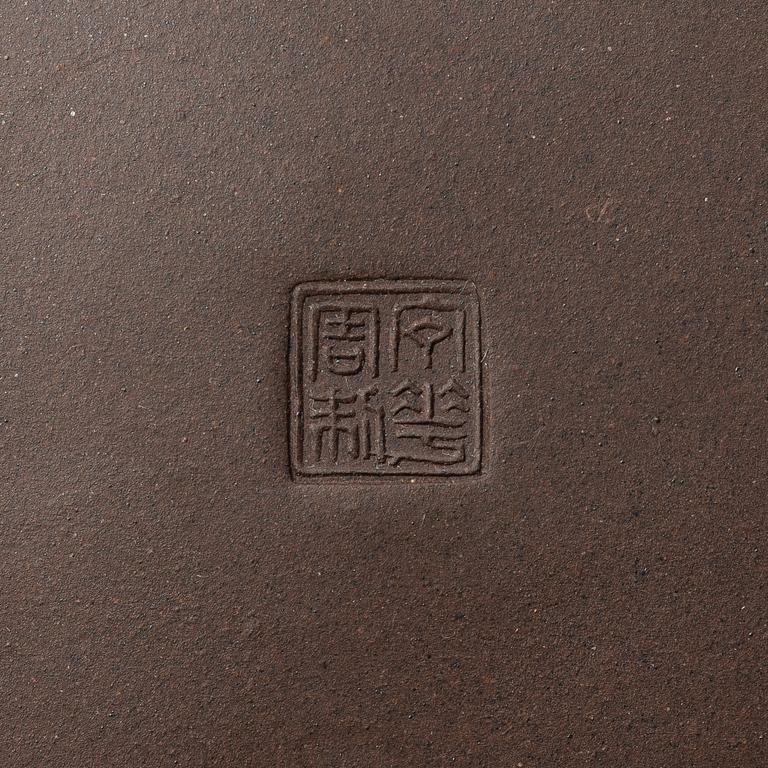 A group of four Chinese brown yixing teapots, 1980/90s.