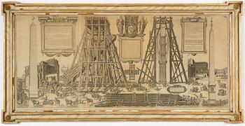 The repositioning of the Vatican obelisk, large etching from 1586.