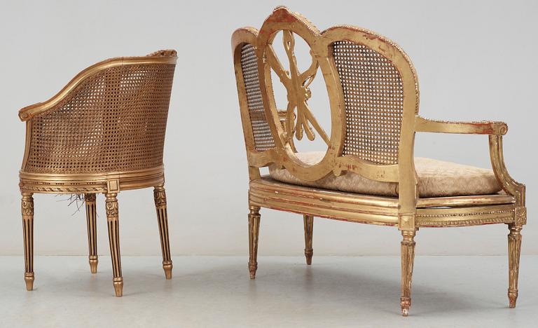 SOFFA samt FÅTÖLJ, sekelskiftet 1800/1900-tal.