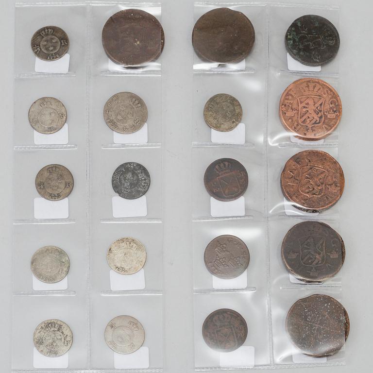 SAMLING MYNT, 40 stycken, Sverige, 15-1700-tal.