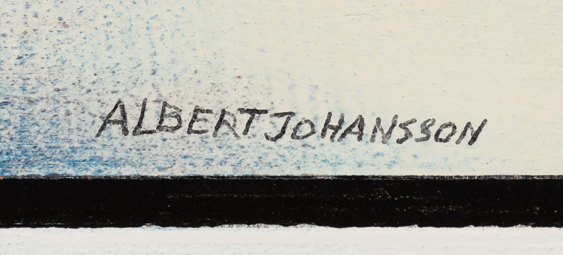 Albert Johansson, olja på pannå, signerad. Daterad 1979 a tergo.