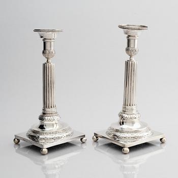 A pair of Swedish 18th century silver candelsticks, marks of Pehr Zethelius, Stockholm 1797.