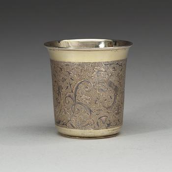 A Russian 19th century silver-gilt and niello beaker, unidentified makers mark, Moscow 1850's.