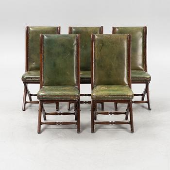 A set of five mahogany and leather upholstered chairs, England, second half of the 20th Century.