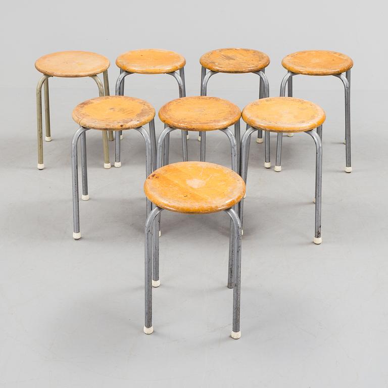 Eight birch stools, mid 20th Century.