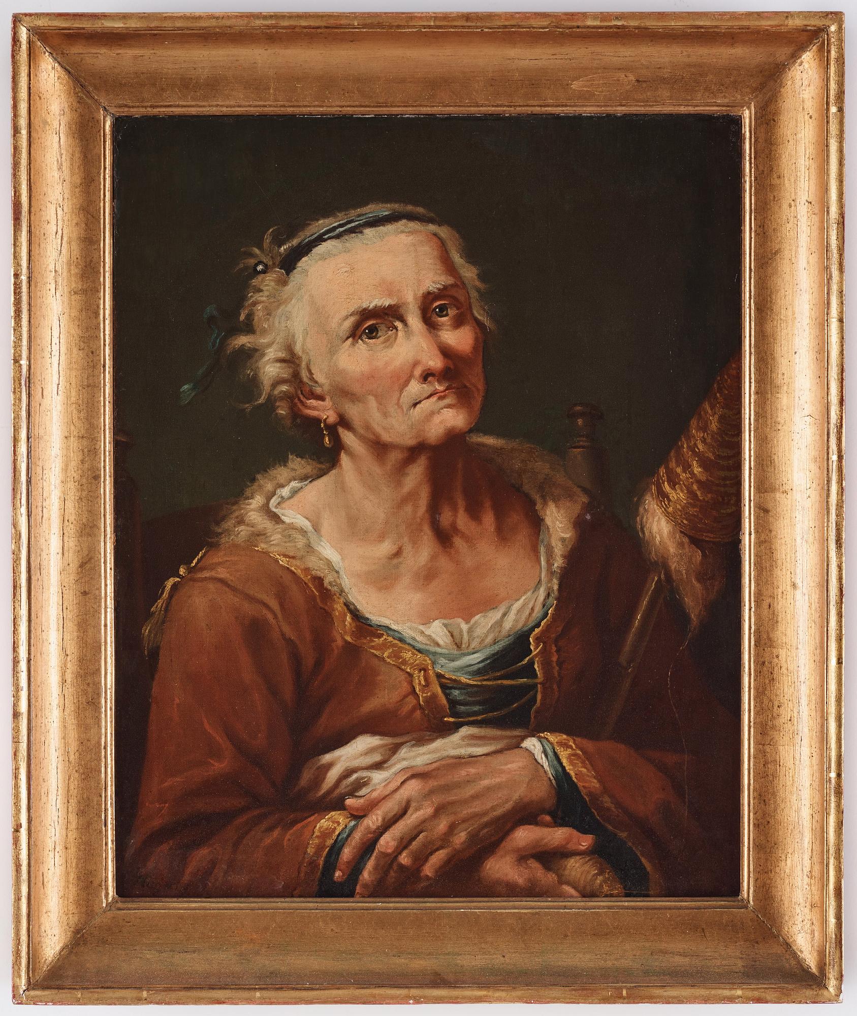 Giuseppe Nogari Follower of, Old Wiman with a distaff.