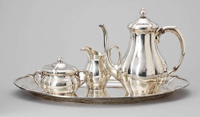 KAFFESERVIS, 4 delar, silver. Svenska importstämplar, 1900-tal. Vikt tot ca 2316 g.