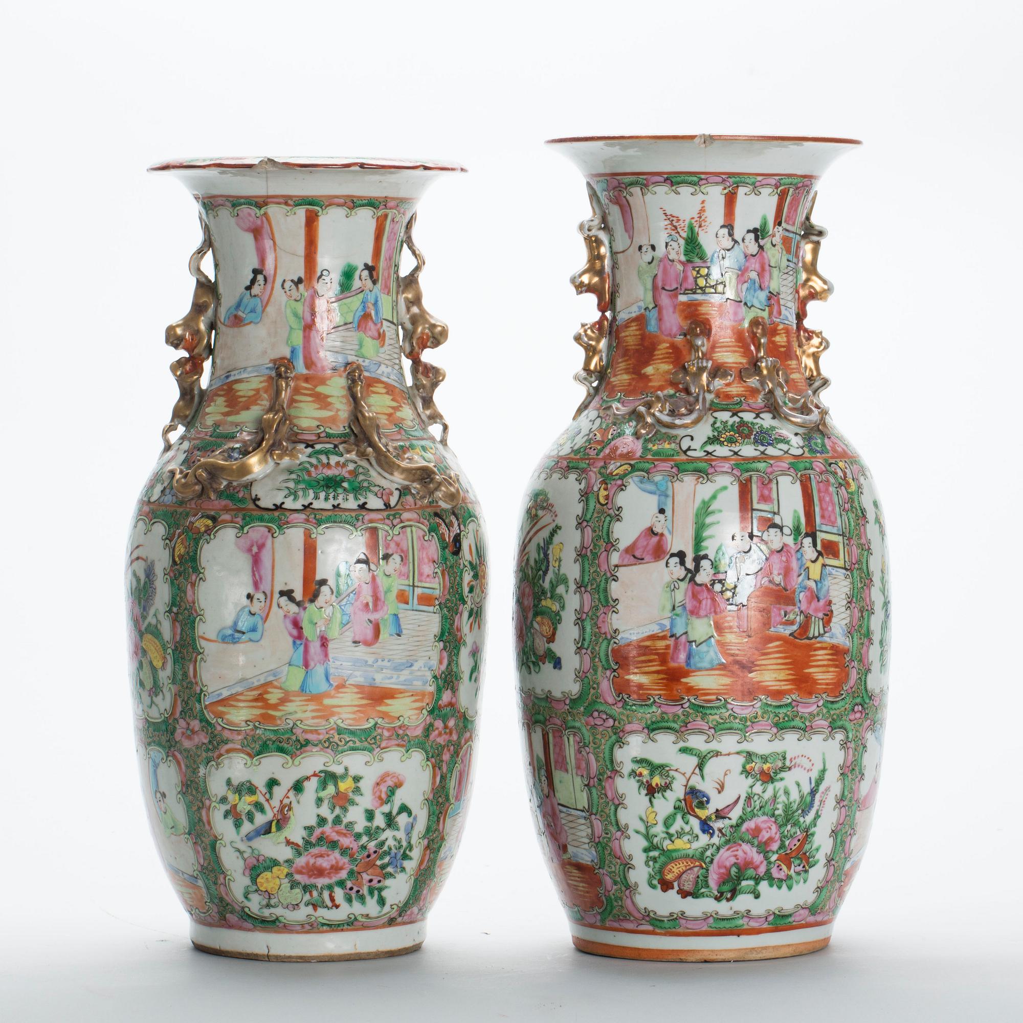 GOLVVASER, 2 st, porslin, Kanton, Kina, omkring 1900.