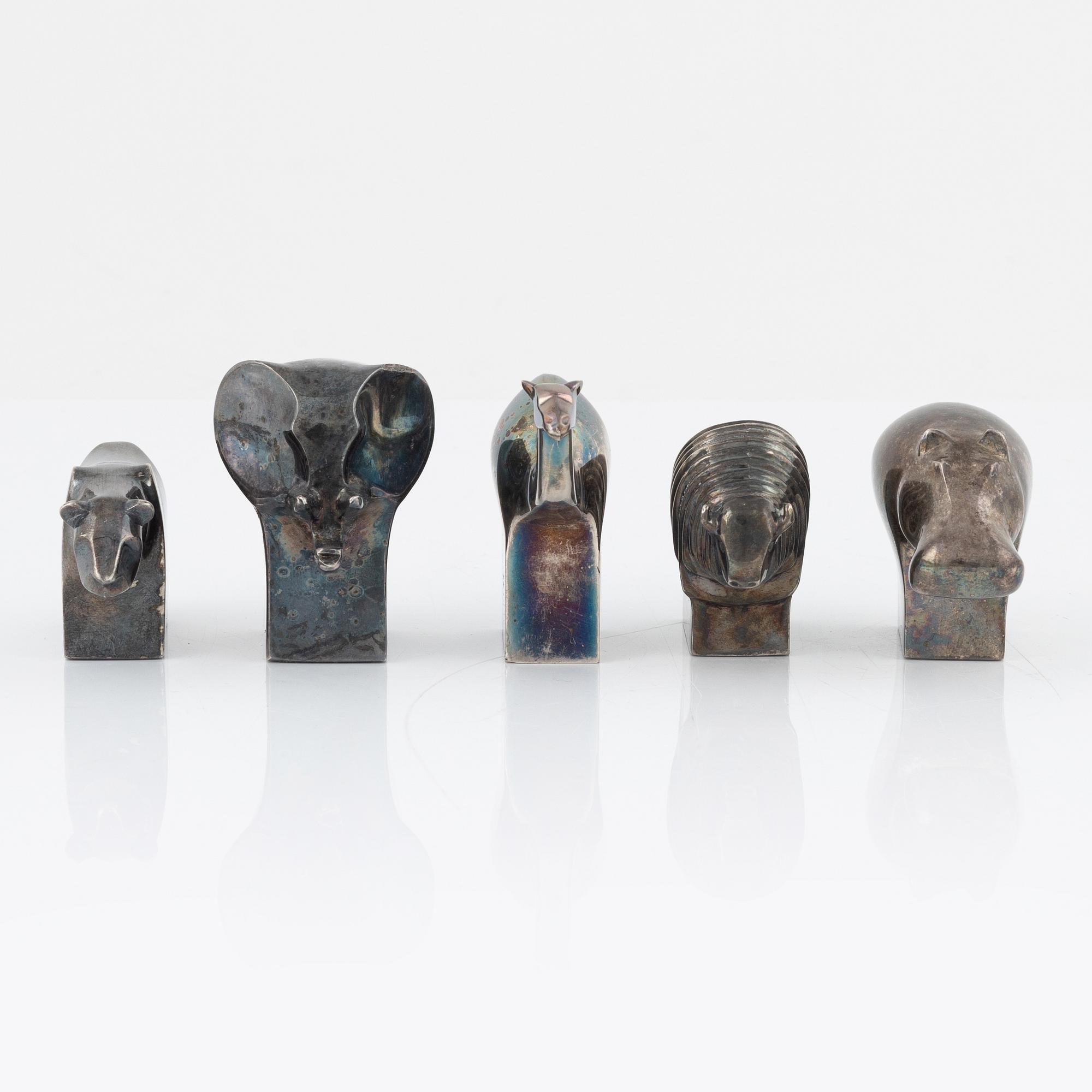 Gunnar Cyrén, figuriner, 5 st, silverpläterad zink, Dansk Designs, Japan.