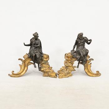 Fire dogs, a pair, Louis XV style, second half of the 19th century.
