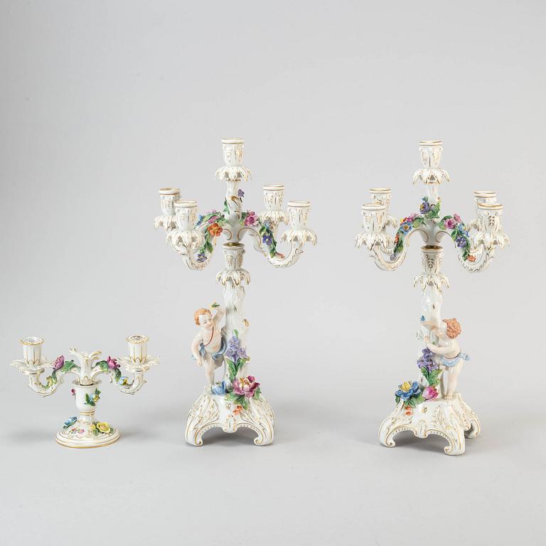 An six piece assembled porcelain garniture, Dresden, mid 20th century.