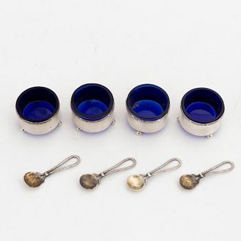 An 8-piece glass and silver late Gustavian style condiment set, including MEMA, Linköping, 1967.