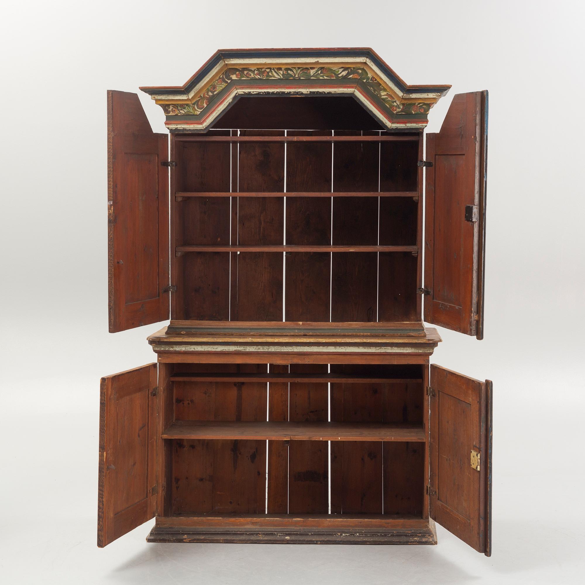 A Swedish polychrome.-painted cabinet, presumably from Halland, dated 1805.